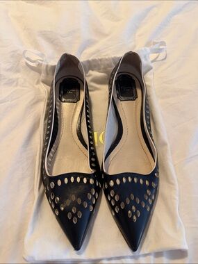 Christian Dior Navy Pointed-Toe Laser-Cut Flats